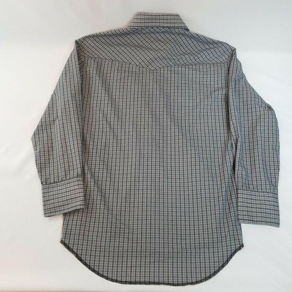 Wrangler Pearl Snap Blue Gray Plaid Long Sleeve We - Picture 4 of 10